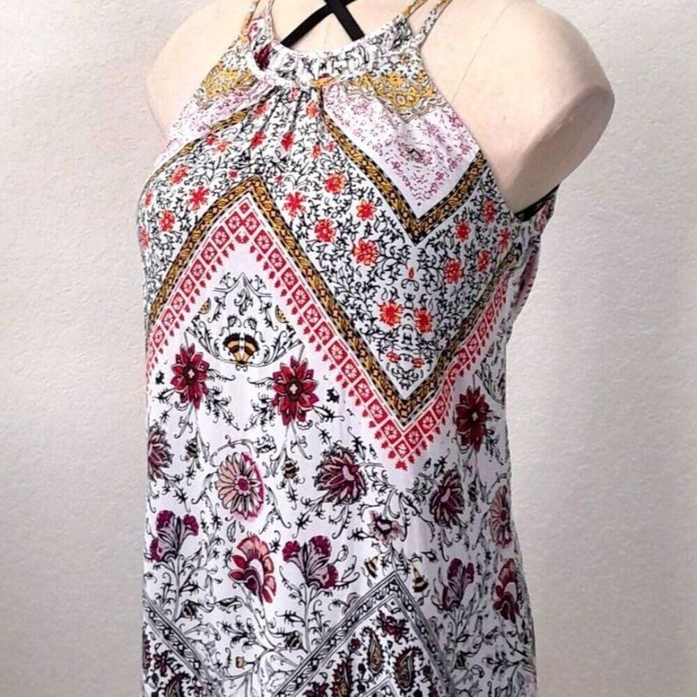 LOFT Patterned Midi Dress - Red, Pink, White, Black